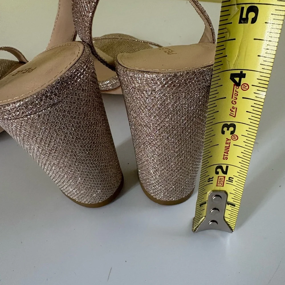 Pelle Moda Sparkly Ankle Strap Metallic Block Heels 9.5